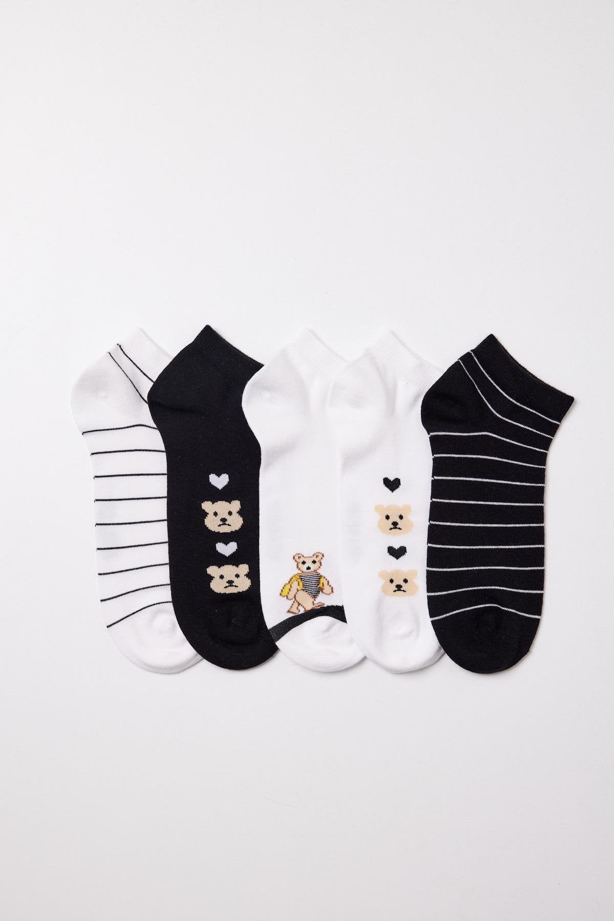 Teddy Bear Printed Ankle Socks 5-Pack