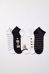 Teddy Bear Printed Ankle Socks 5-Pack