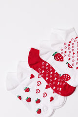 Women's Strawberry Patterned Booties Socks 5-Pack