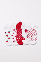 Women's Strawberry Patterned Booties Socks 5-Pack