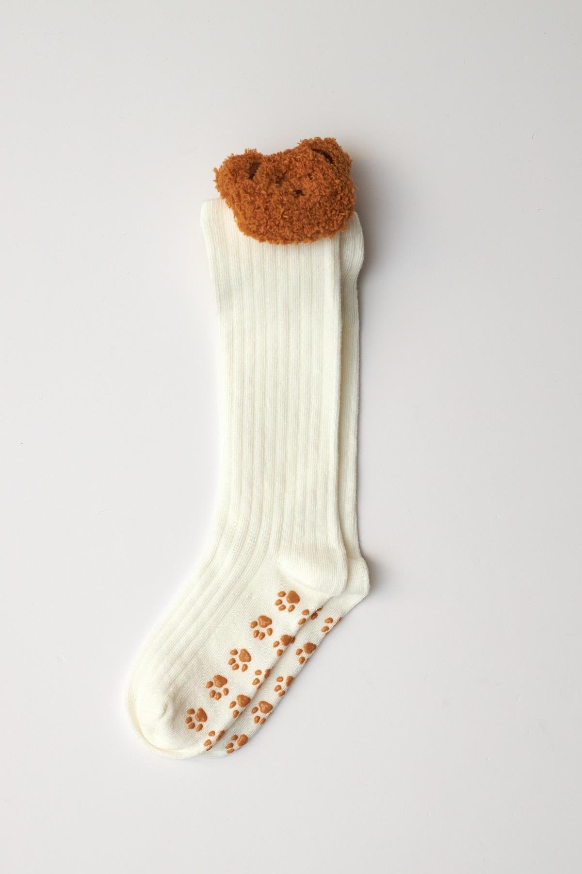 Girls Teddy Bear Detailed Knee High Socks