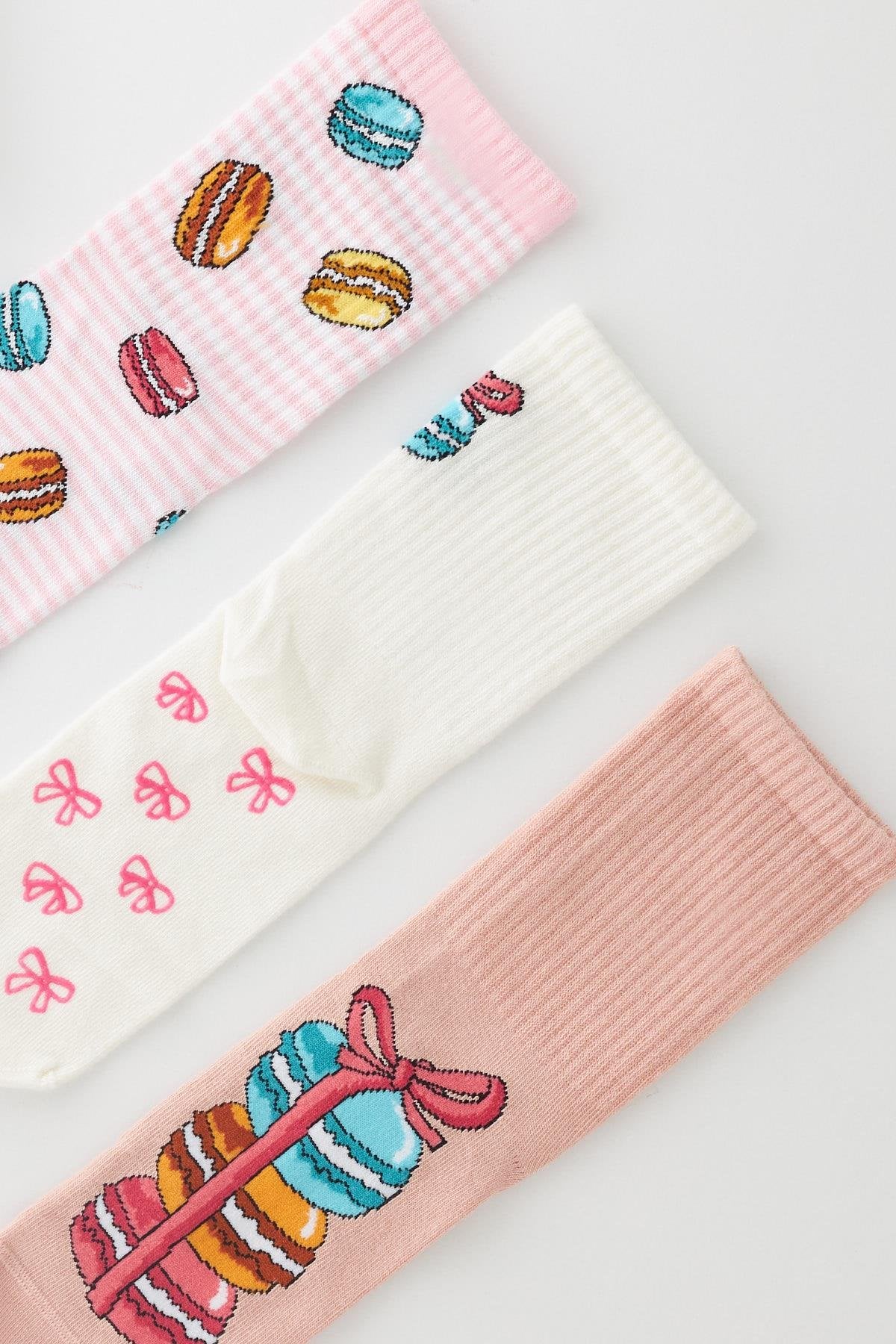 Women's Macaron Patterned Boxed Socks 3-Pack