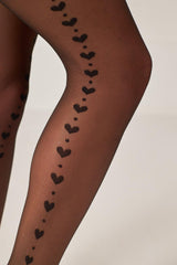 Heart Pattern Sheer Pantyhose – Black
