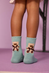 Girls Teddy Ribbon Towel Socks 2-Pack