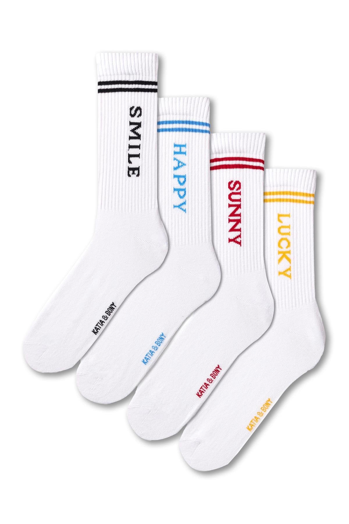 Unisex Striped Text Printed Socks 4-Pack