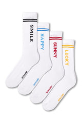 Unisex Striped Text Printed Socks 4-Pack