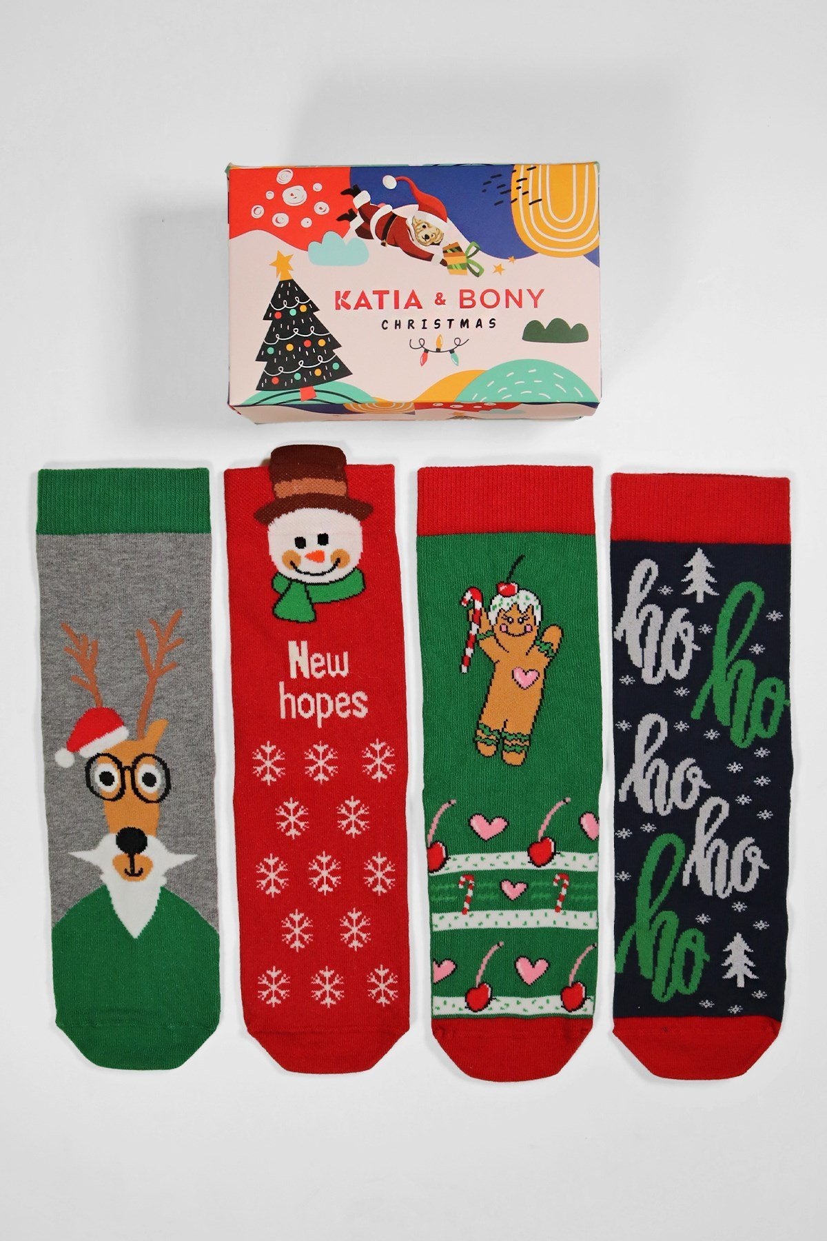 Christmas Patterned Art Socks Boxed 4-pack
