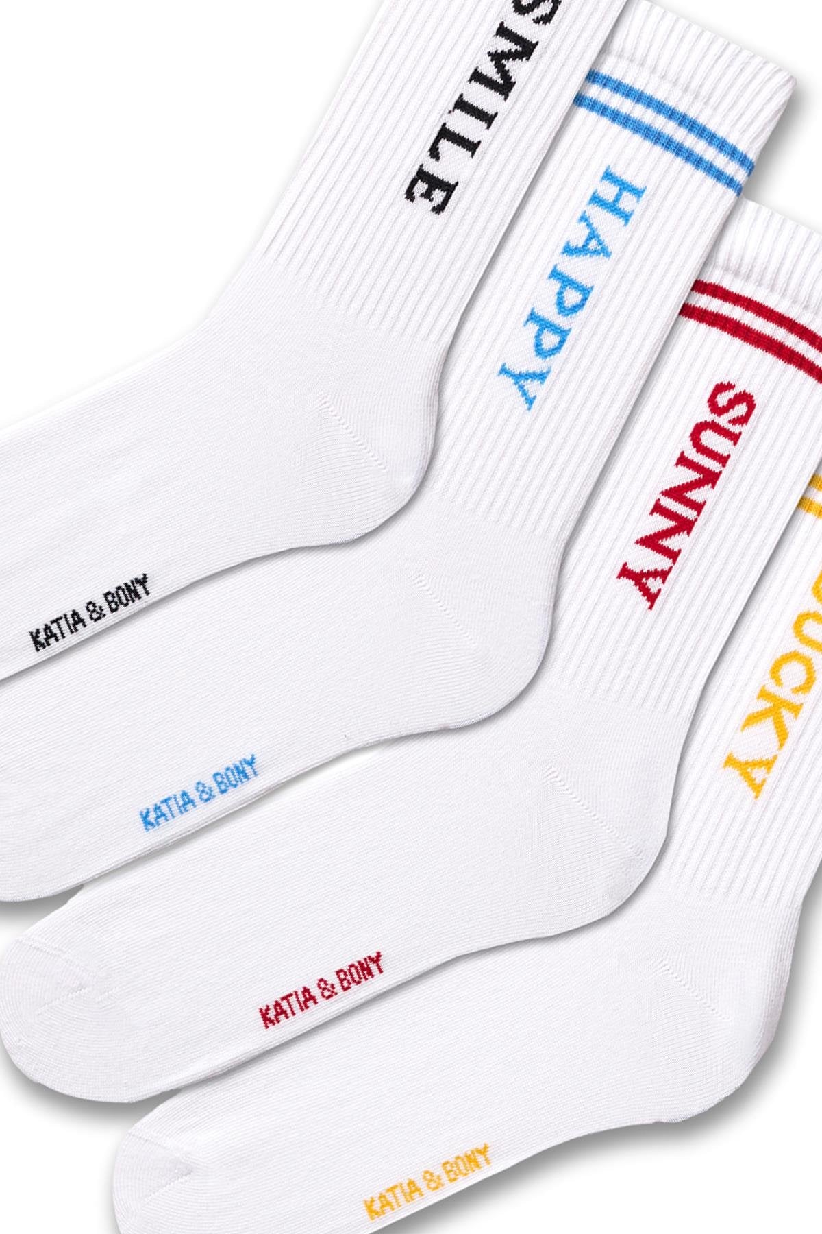 Unisex Striped Text Printed Socks 4-Pack