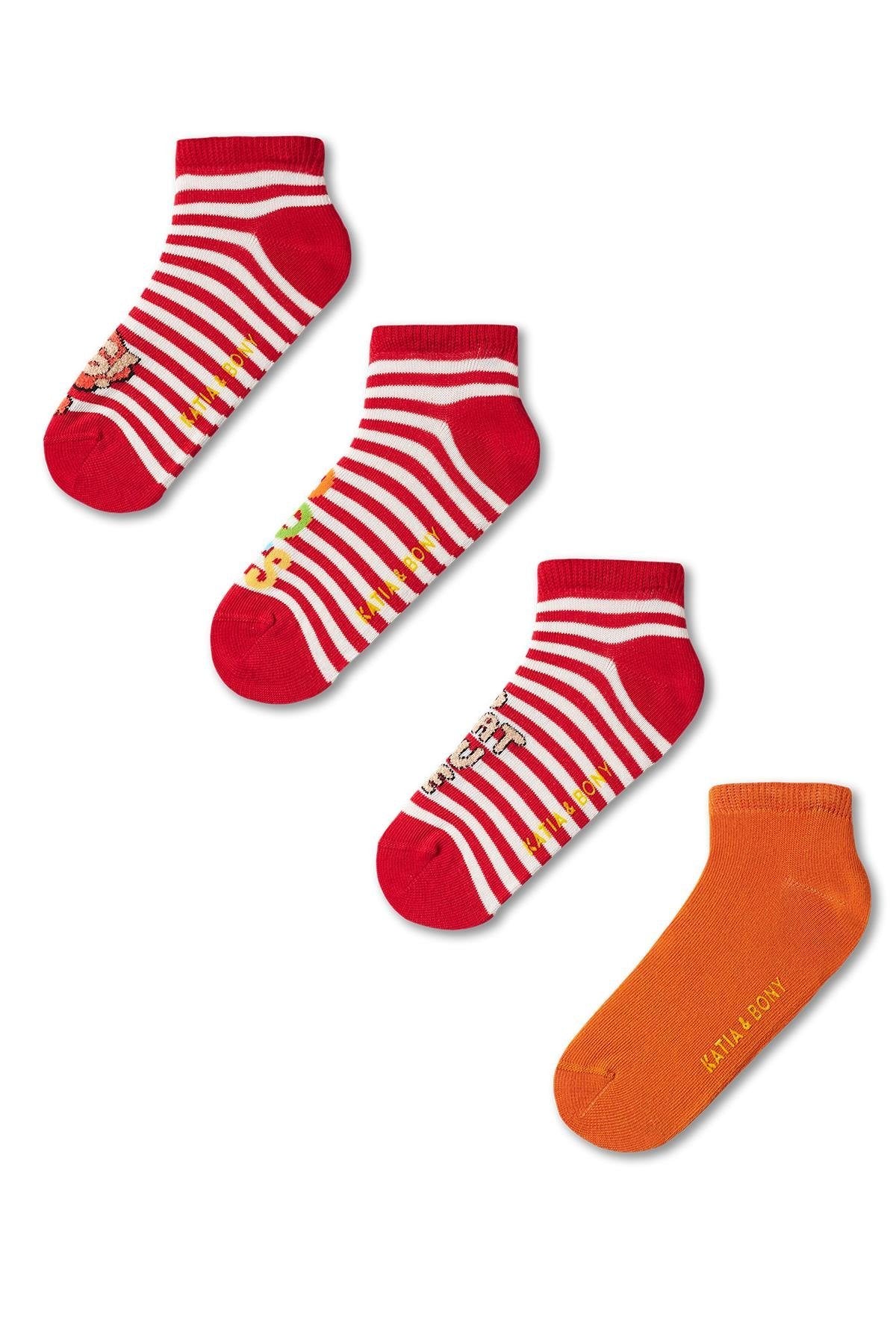 Children's red and white striped ankle socks 4-pack