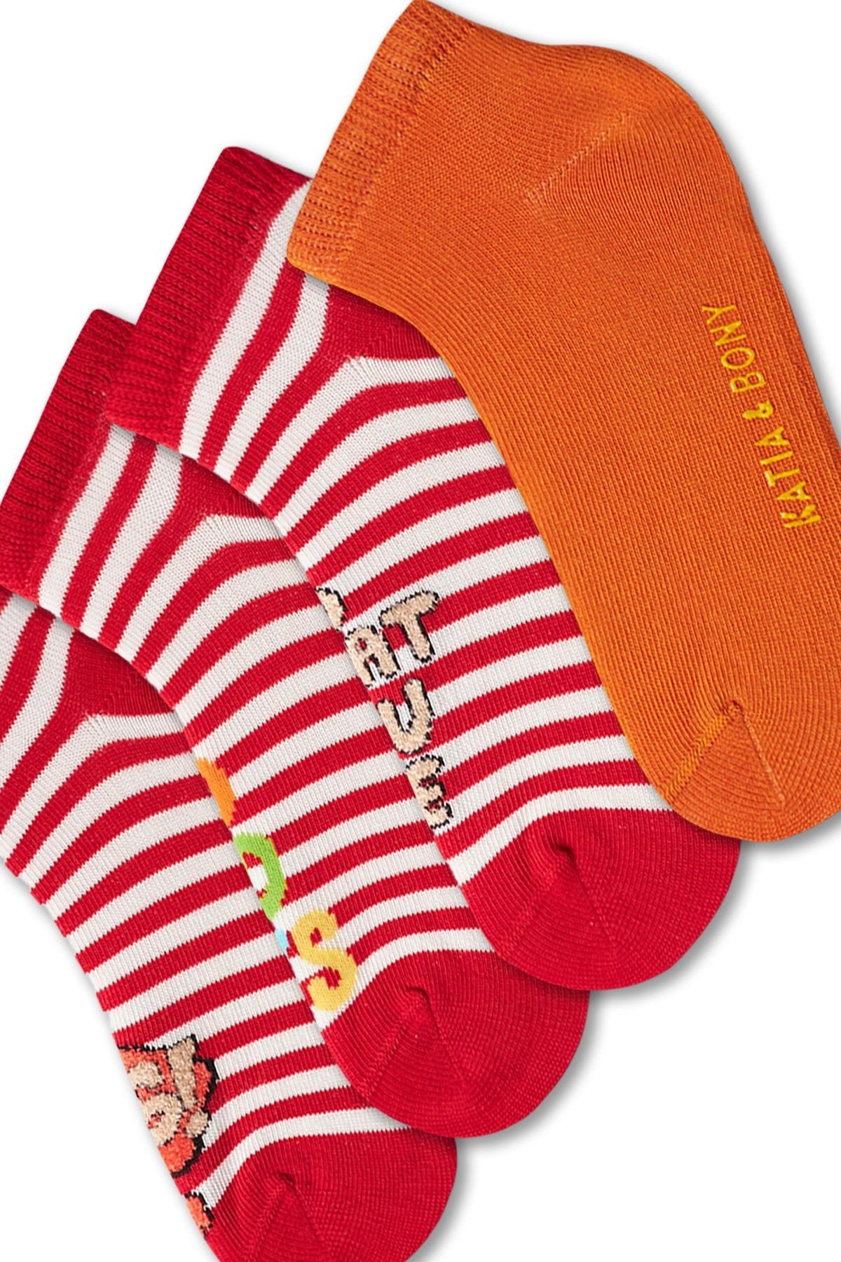 Children's red and white striped ankle socks 4-pack