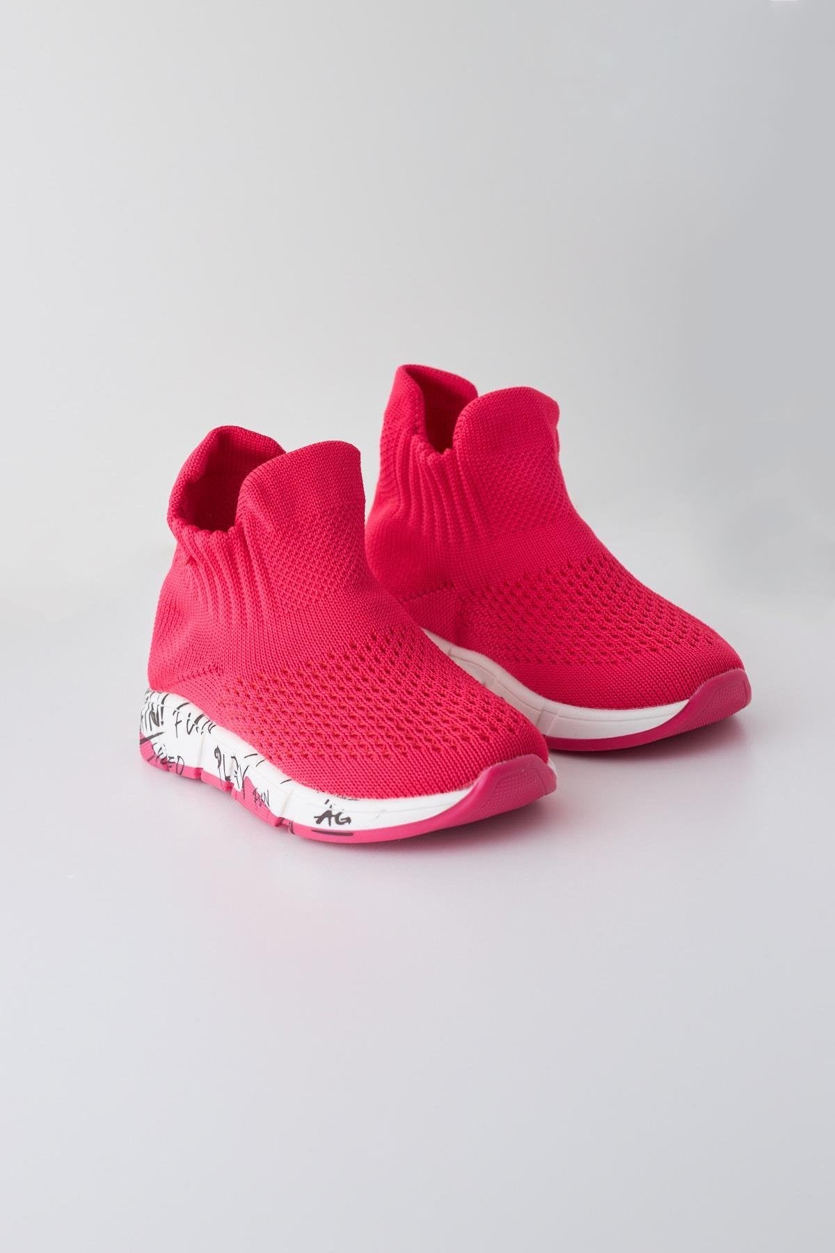 Children's Fuchsia Sole Text Printed Sock Sneakers