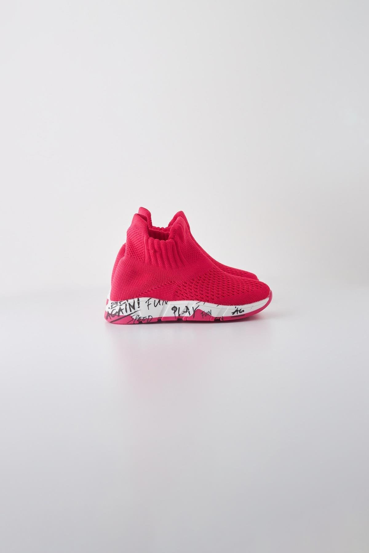 Children's Fuchsia Sole Text Printed Sock Sneakers