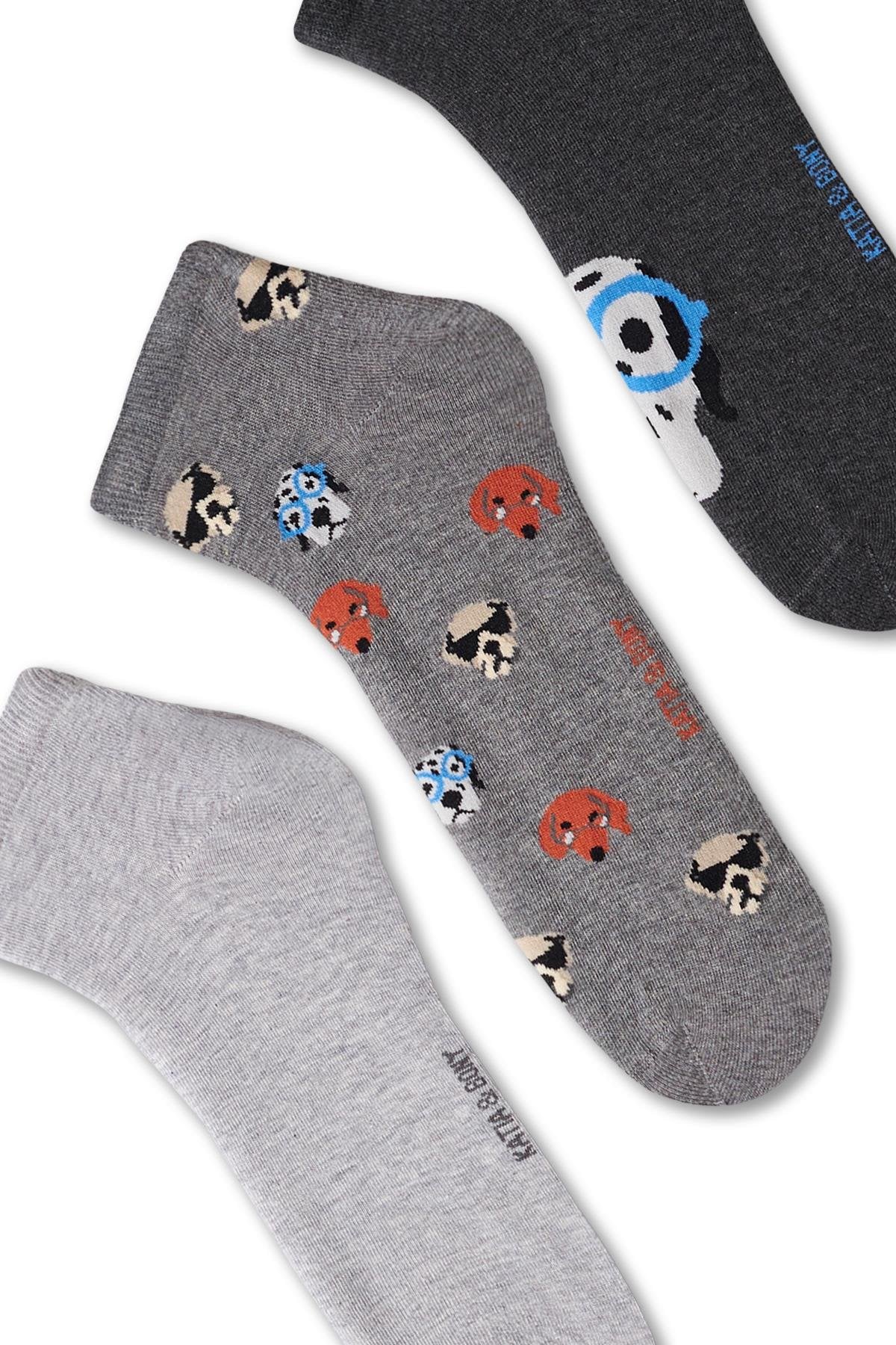 Men's Dog Patterned Bootie Socks 3-Pack