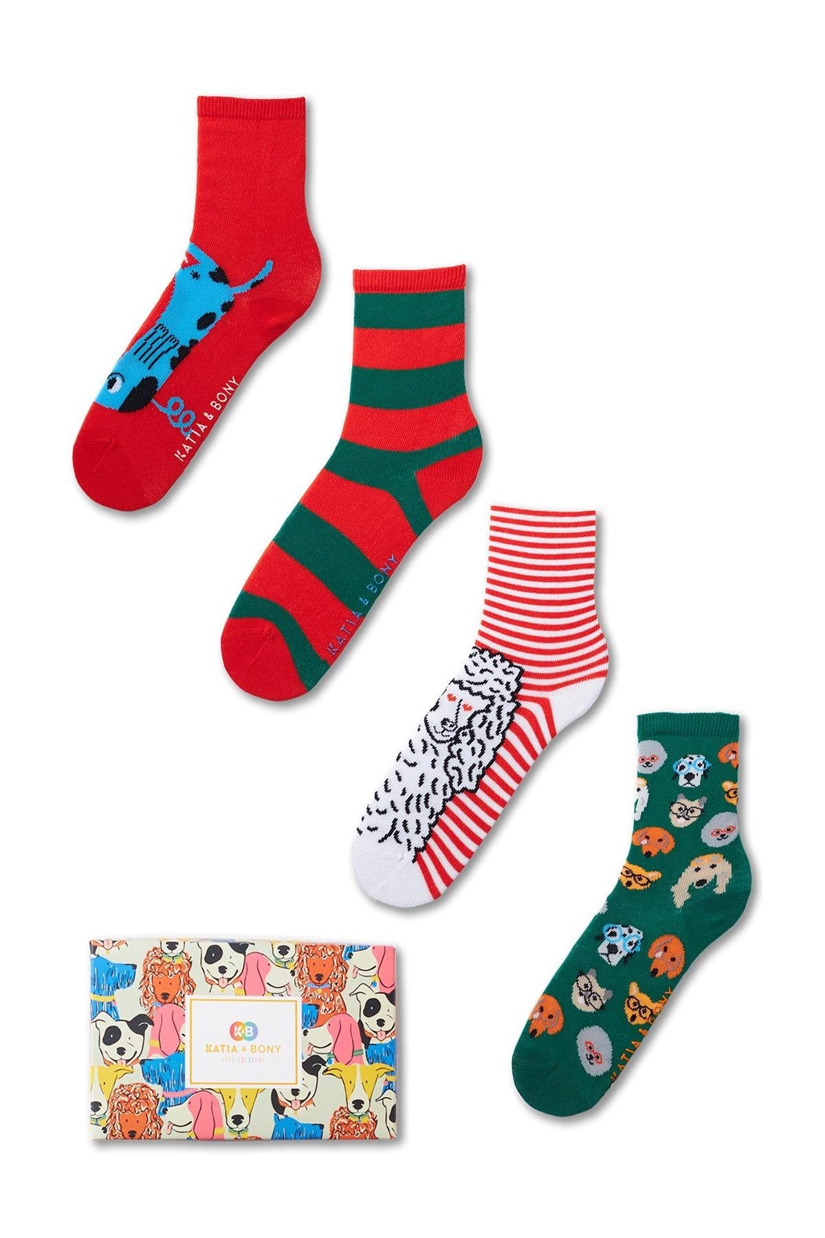 Boy's dog patterned socks boxed 4-pack