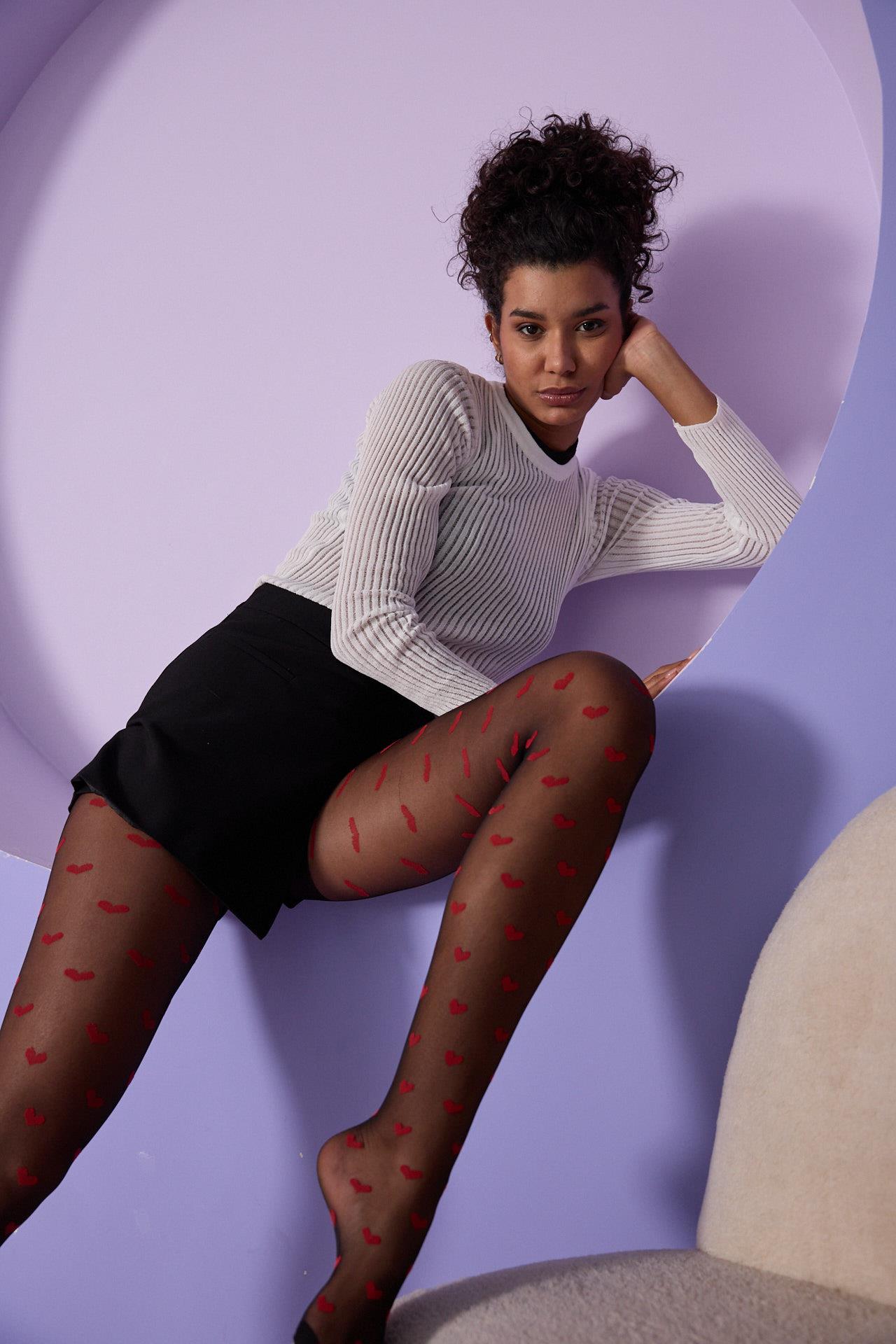 Heart Patterned Pantyhose