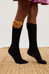 Girls Teddy Bear Detailed Knee High Socks