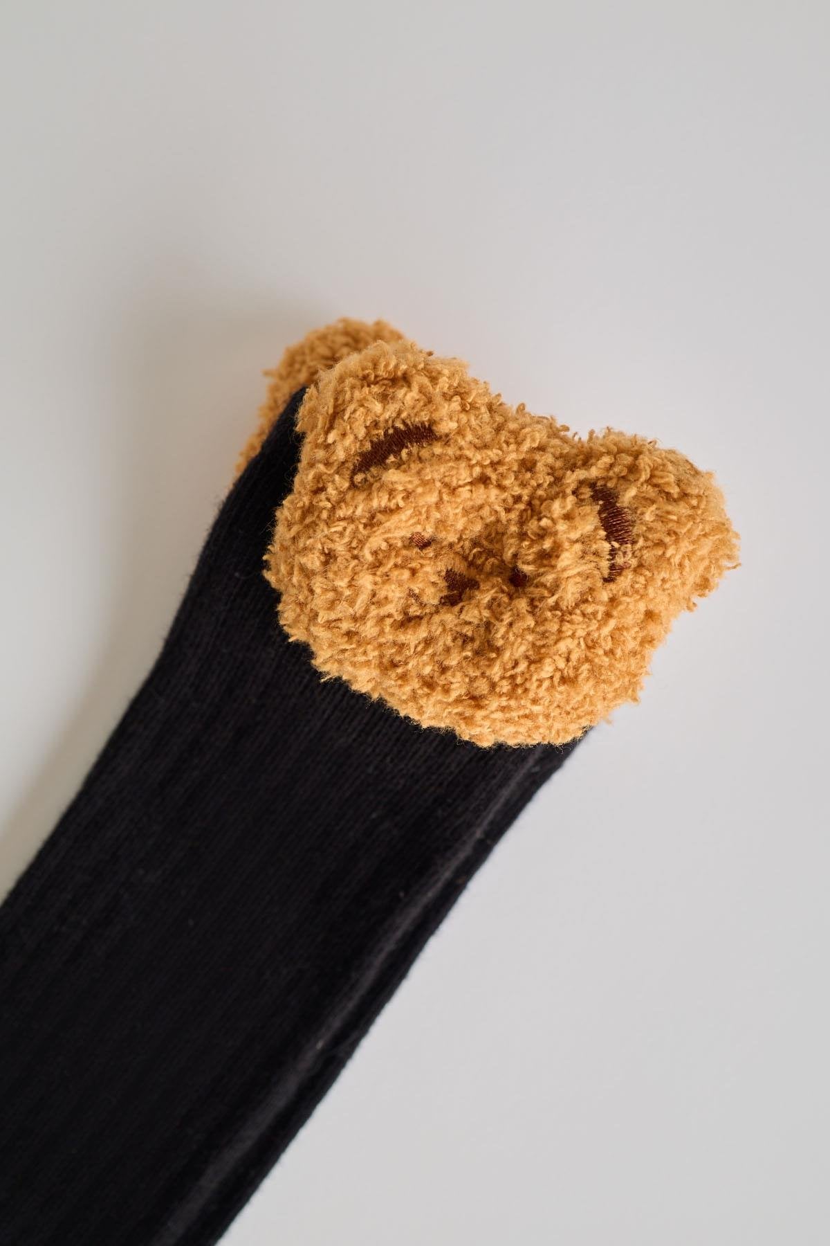 Girls Teddy Bear Detailed Knee High Socks
