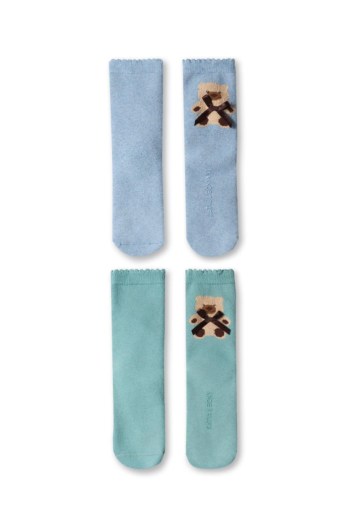 Girls Teddy Ribbon Towel Socks 2-Pack