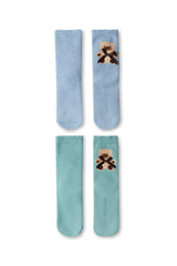 Girls Teddy Ribbon Towel Socks 2-Pack