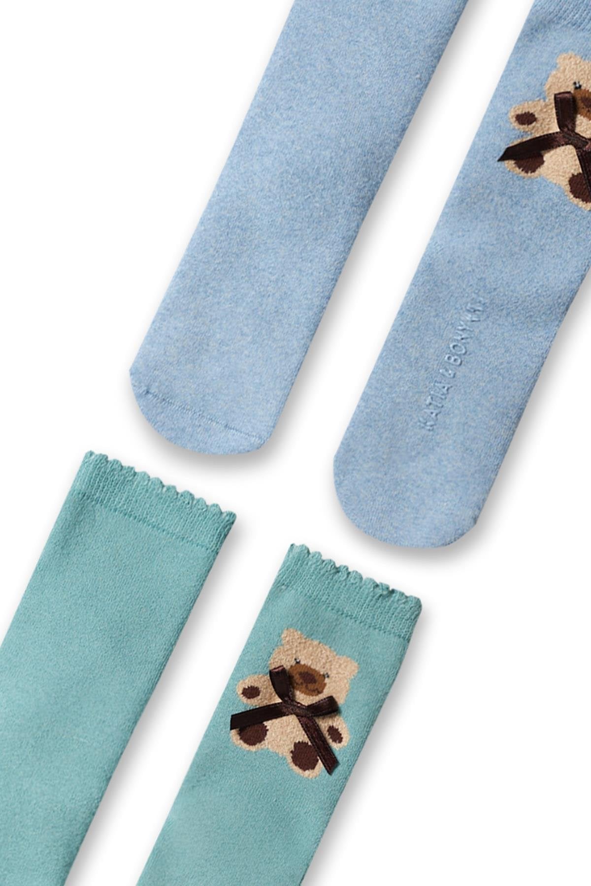 Girls Teddy Ribbon Towel Socks 2-Pack