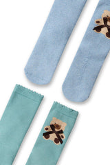 Girls Teddy Ribbon Towel Socks 2-Pack