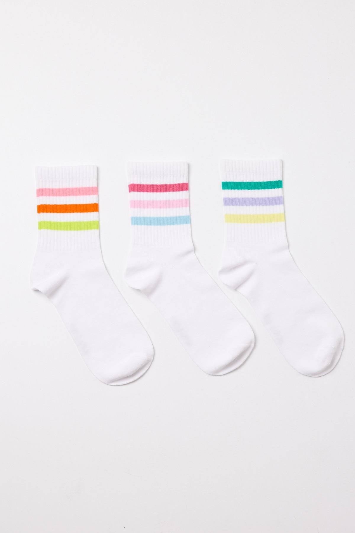 Women's Striped Colorful Socket Socks 3-Pack