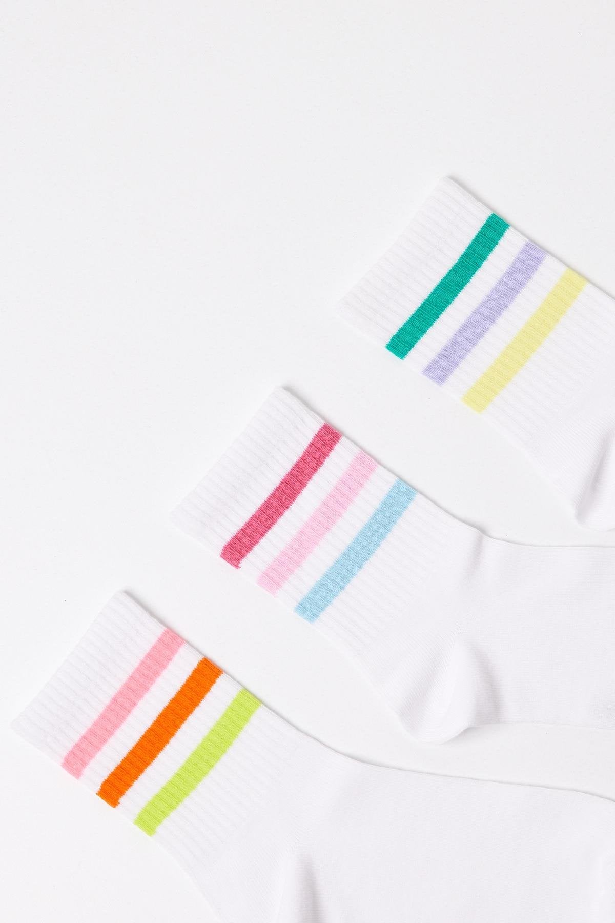 Women's Striped Colorful Socket Socks 3-Pack