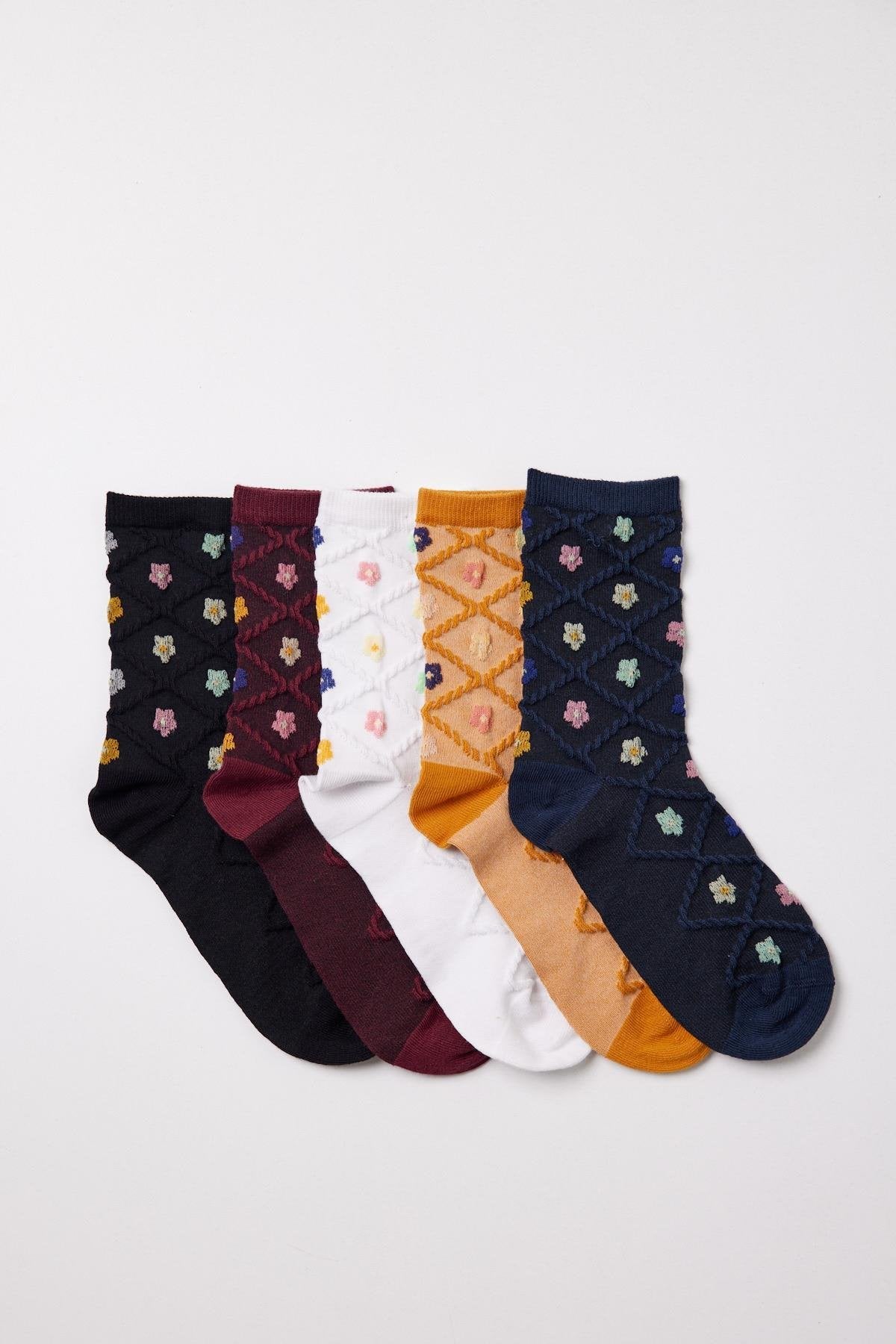 Women's Embossed Cehvron Patterned Socket Socks 5-Pack