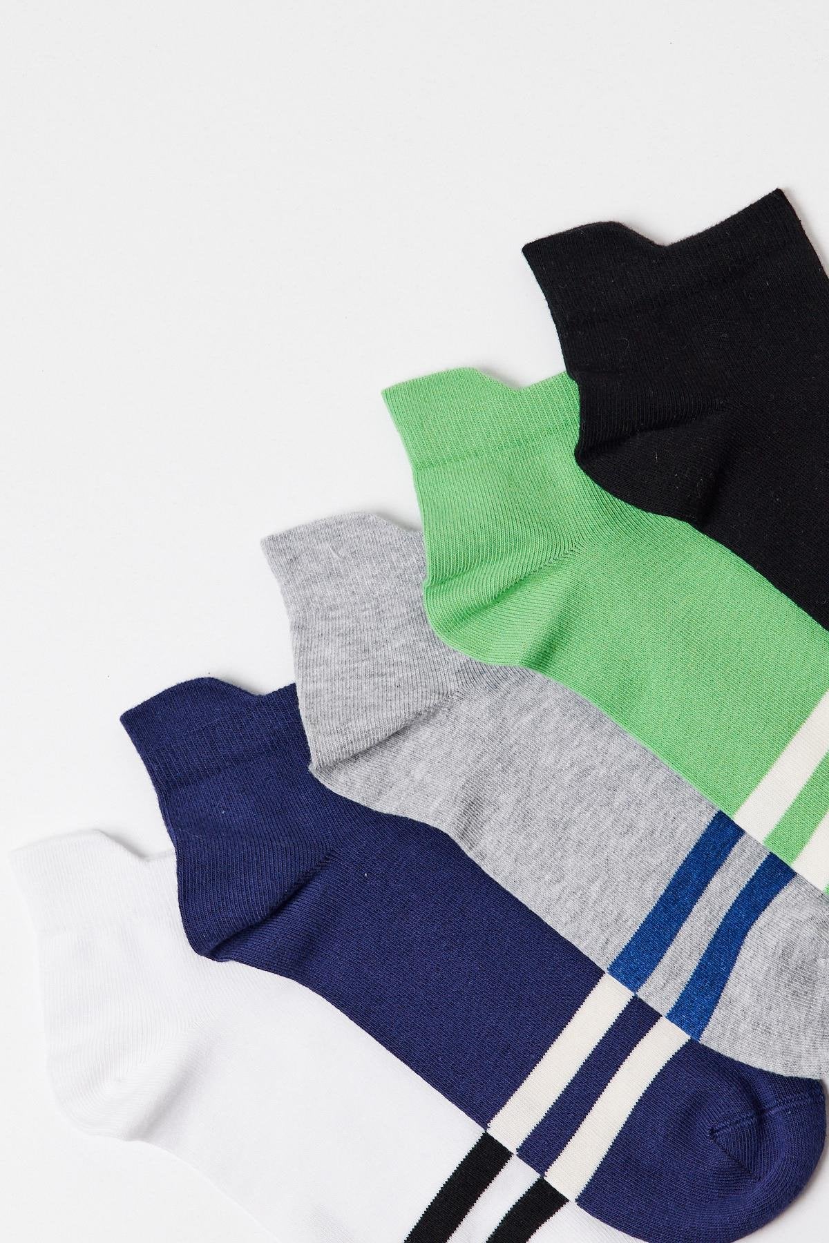 Men's Striped Ankle Booties Socks 5-Pack