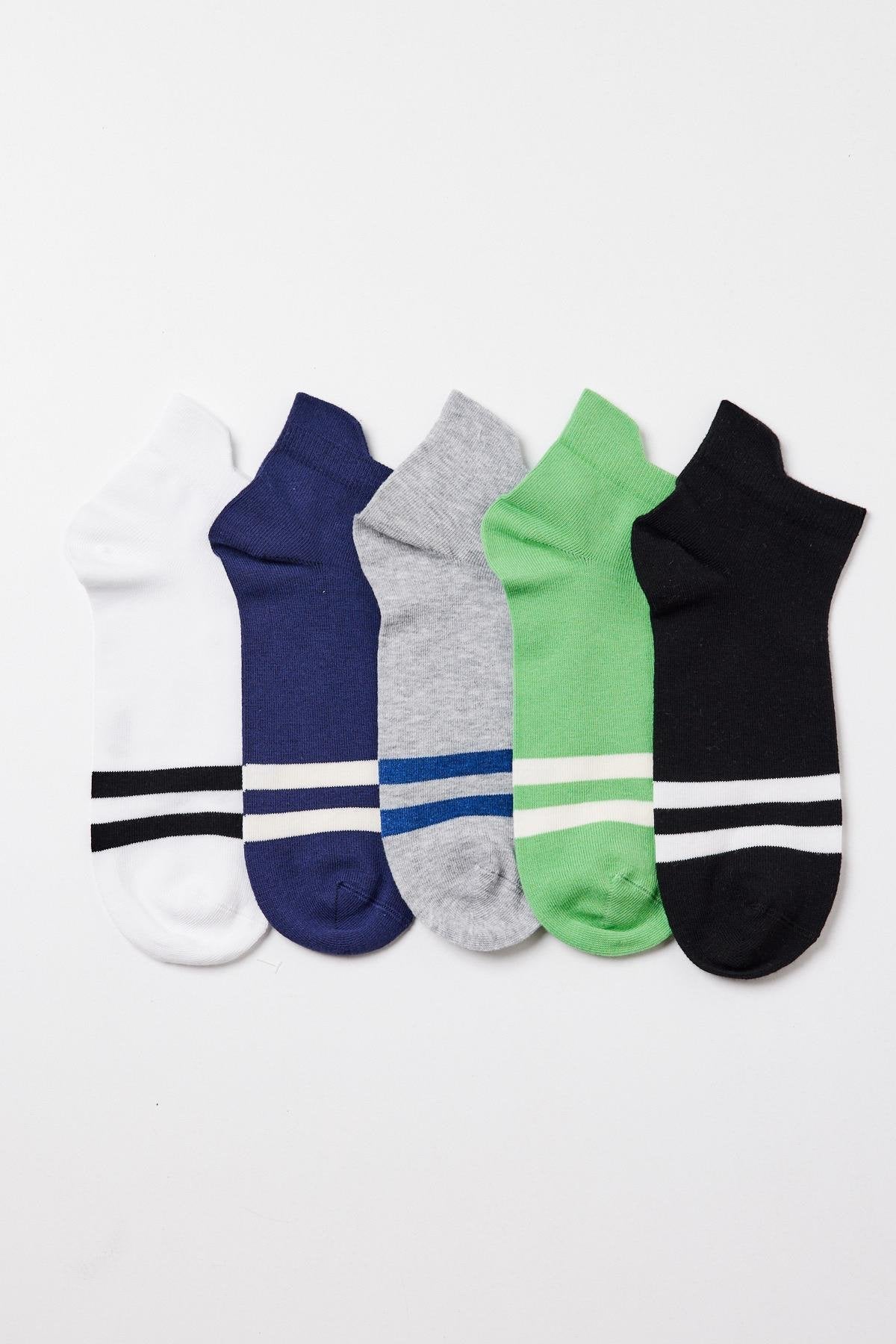 Men's Striped Ankle Booties Socks 5-Pack