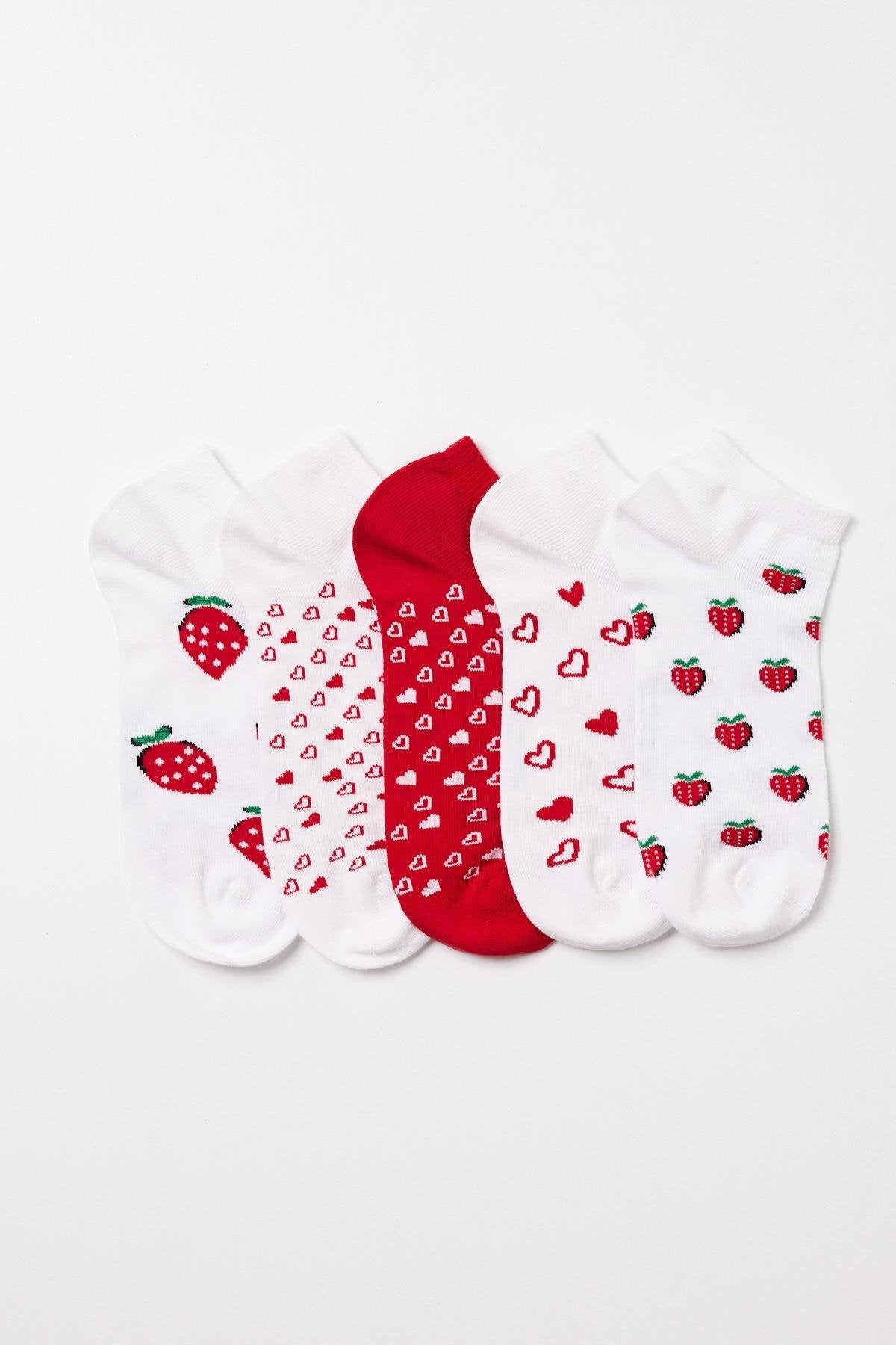 Girl strawberry patterned ankle socks 5-pack
