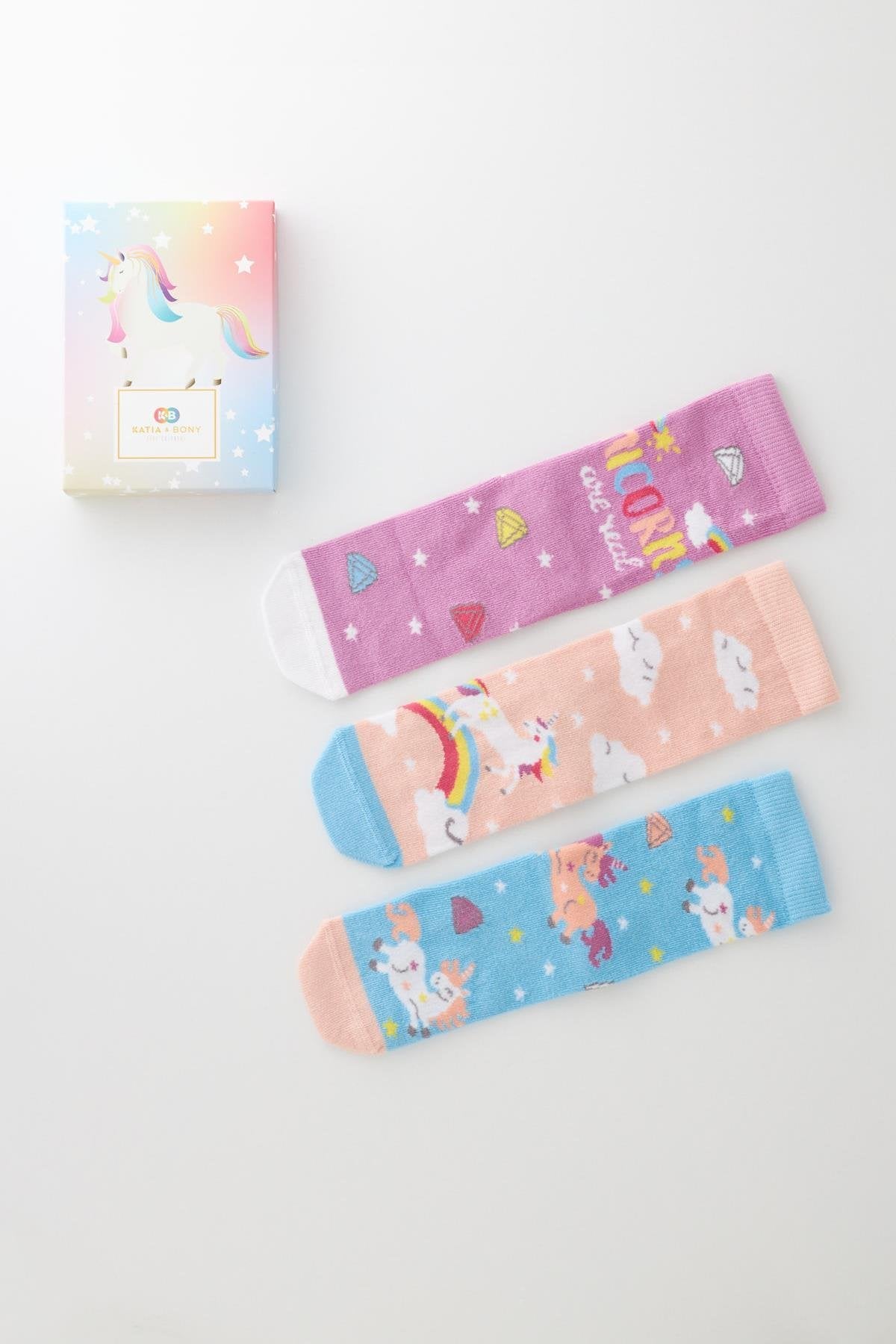 Girls Unicorn Boxed Socks 3-Pack