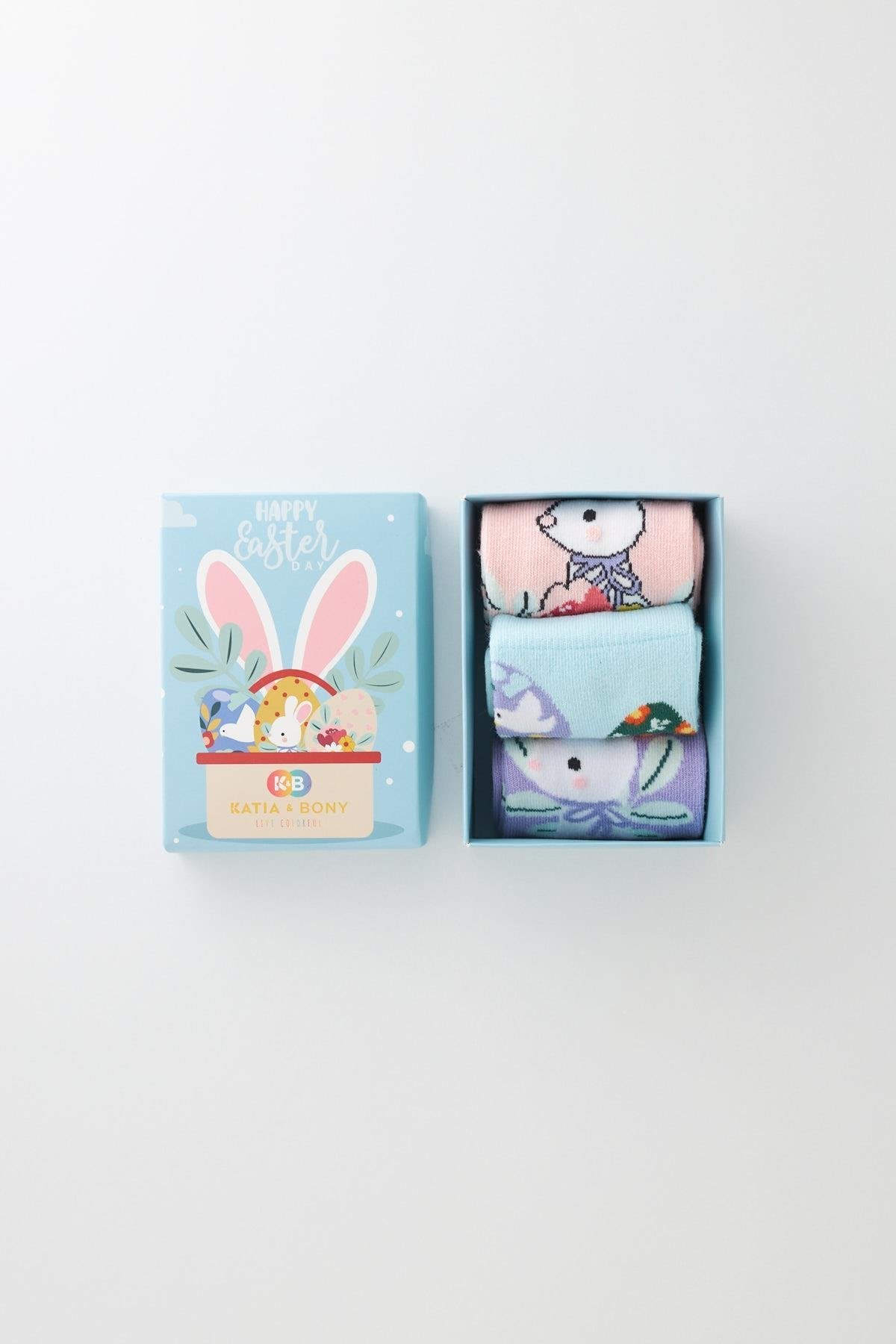 Girls Rabbit Patterned Easter Socks Boxed 3-Pack