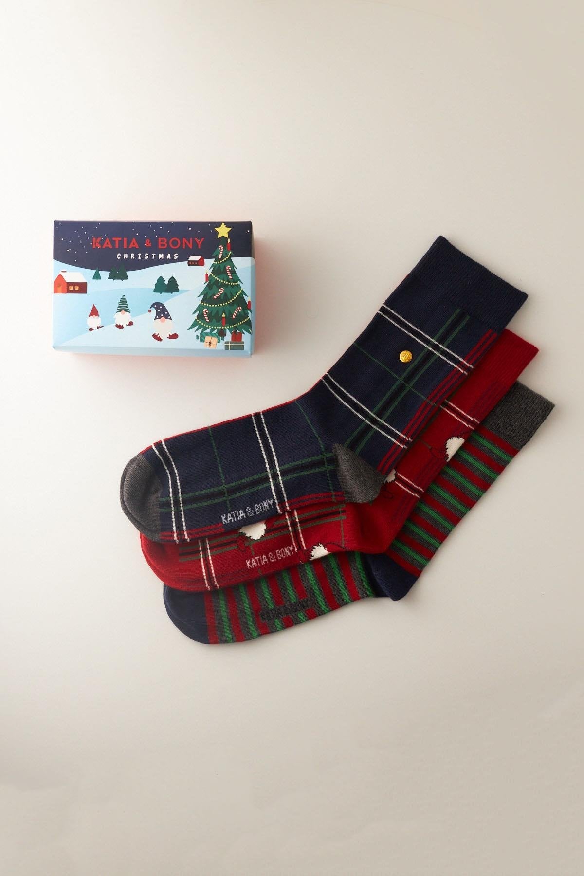 Men's Boxed Striped Patterned New Year's Socks 3-Pack