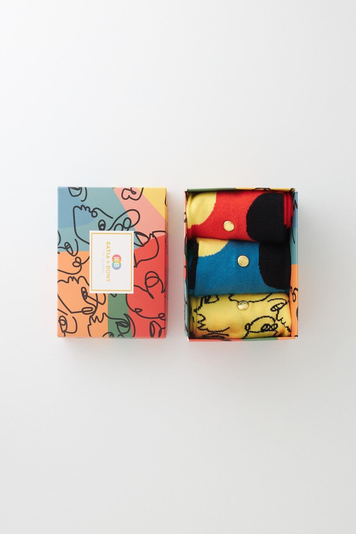 Face Patterned Socket Socks 3-Pack Boxed
