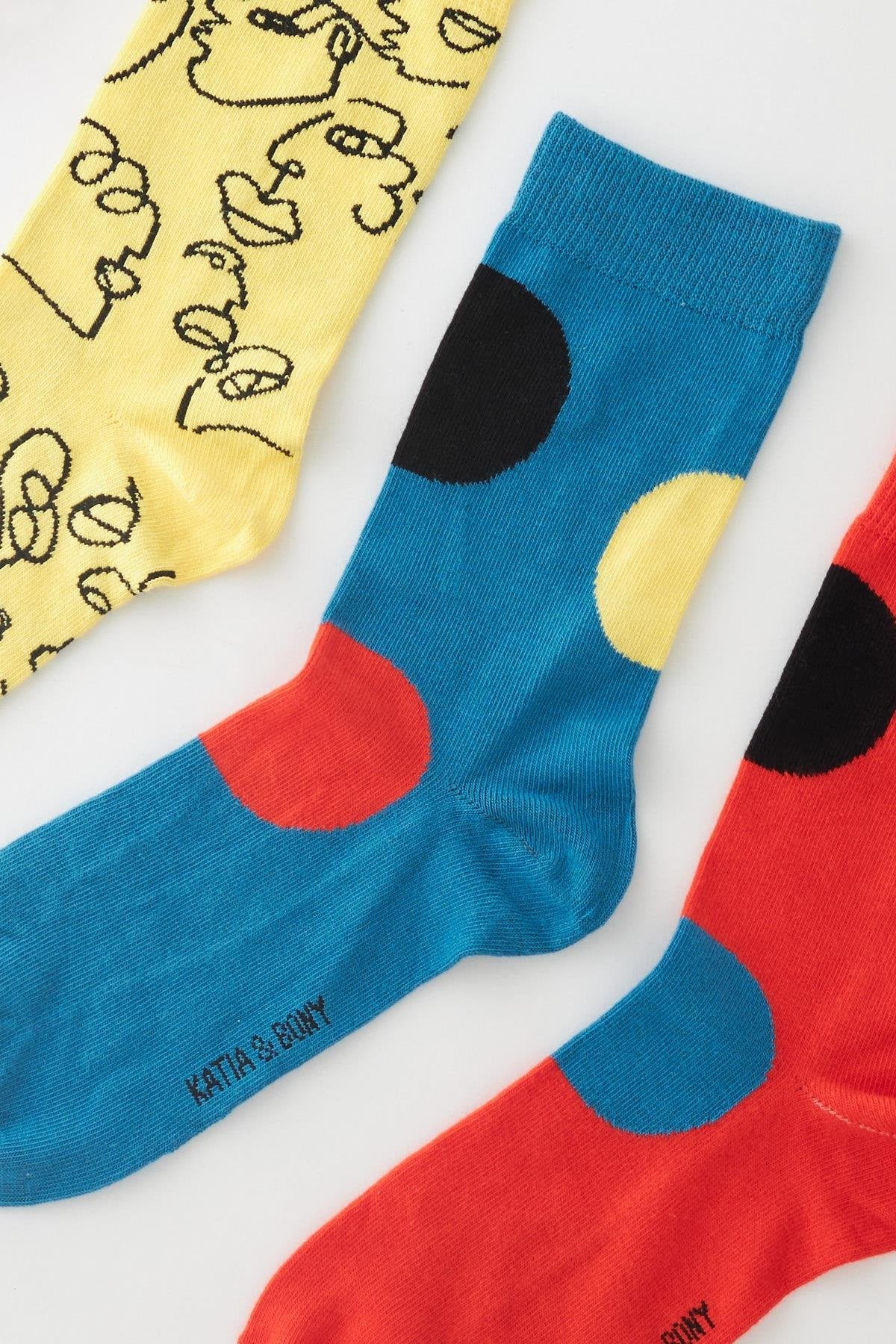 Face Patterned Socket Socks 3-Pack Boxed