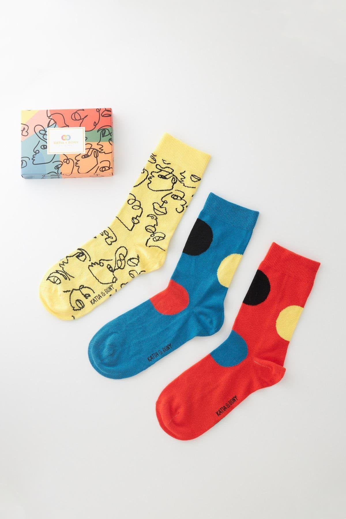 Face Patterned Socket Socks 3-Pack Boxed