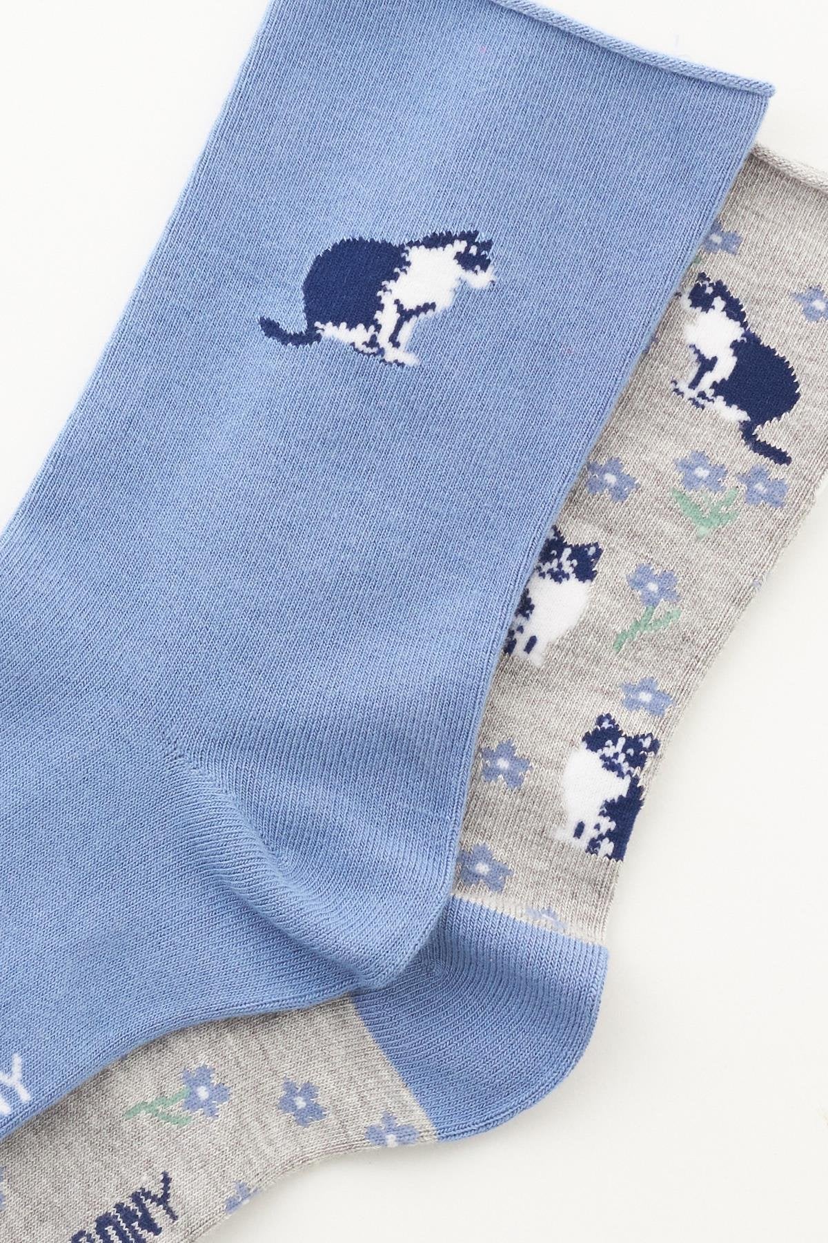 Cat Patterned Viscose Socket Socks 2-Pack