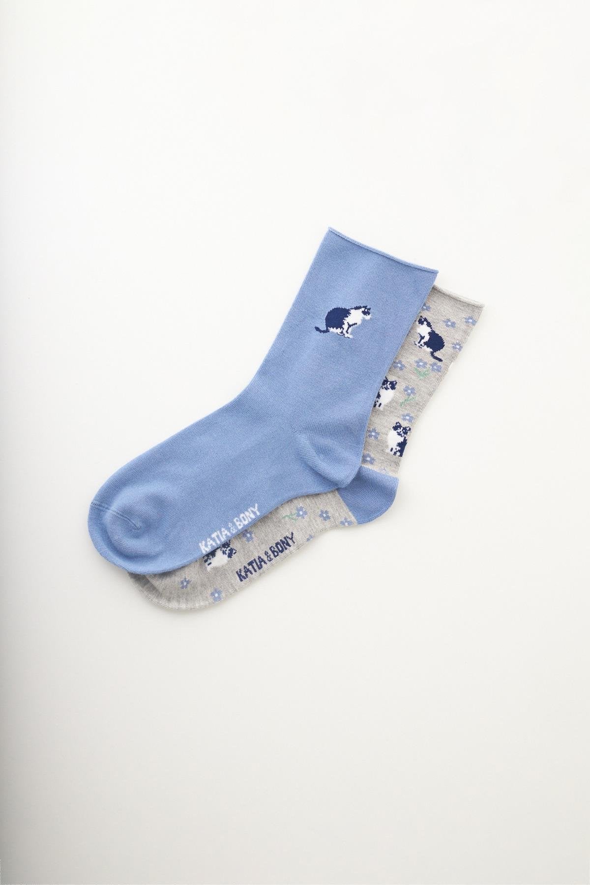 Cat Patterned Viscose Socket Socks 2-Pack