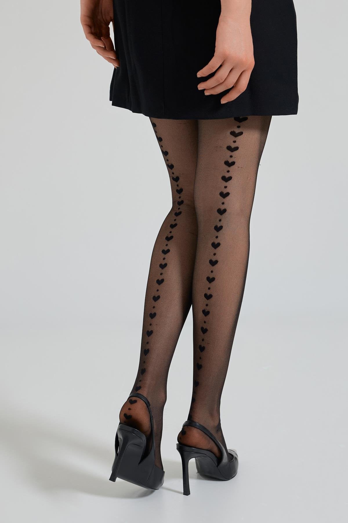 Heart Pattern Sheer Pantyhose – Black