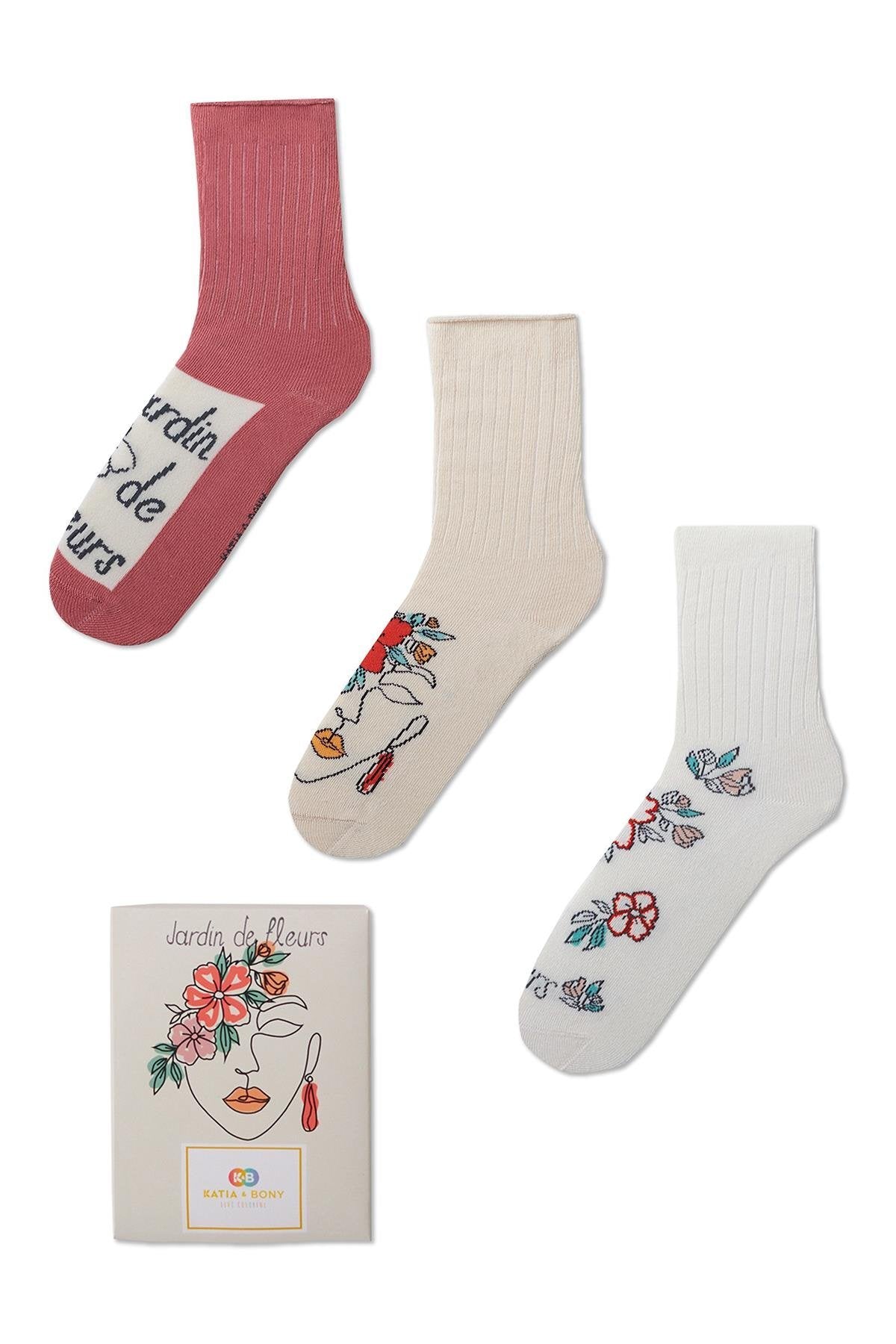 Women's Face Patterned Boxed Socket Socks 3-Pack