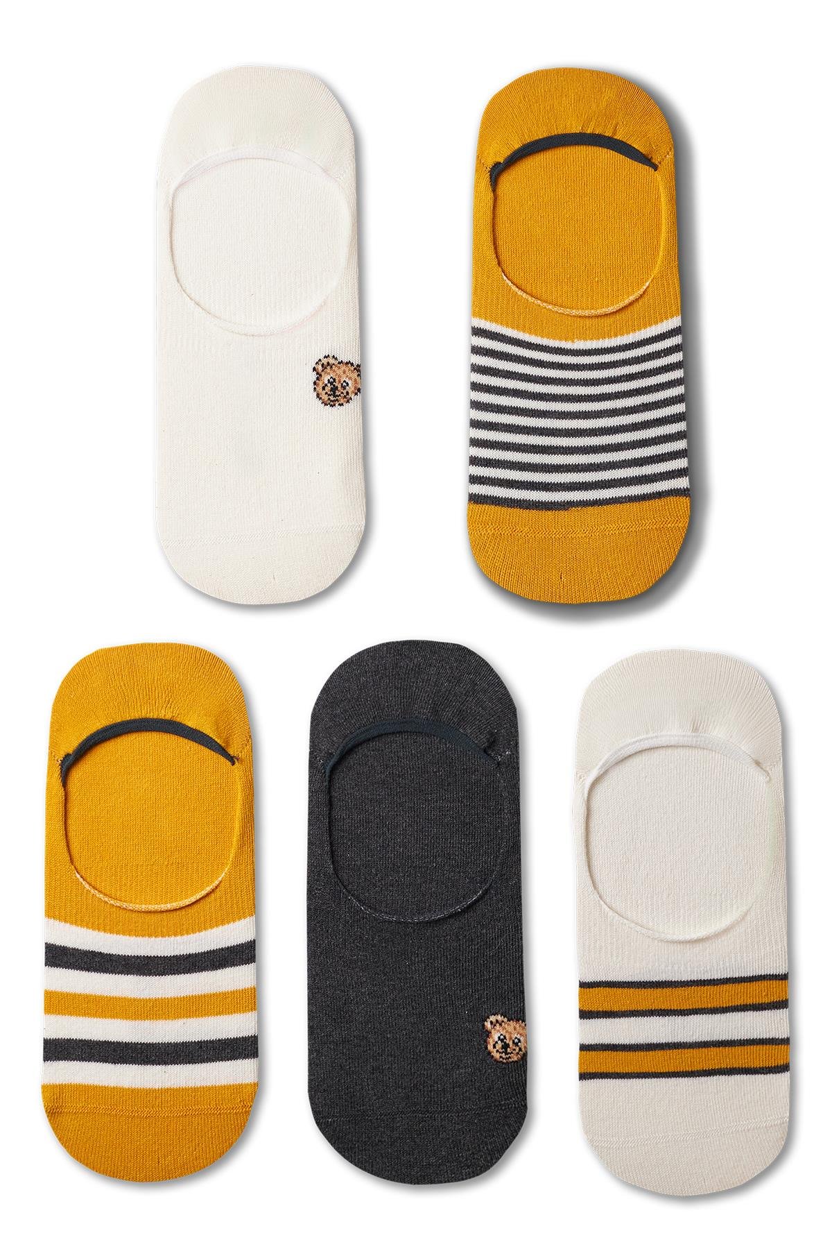 Men's Teddy Bear Detailed Invisible Socks 5-Pack