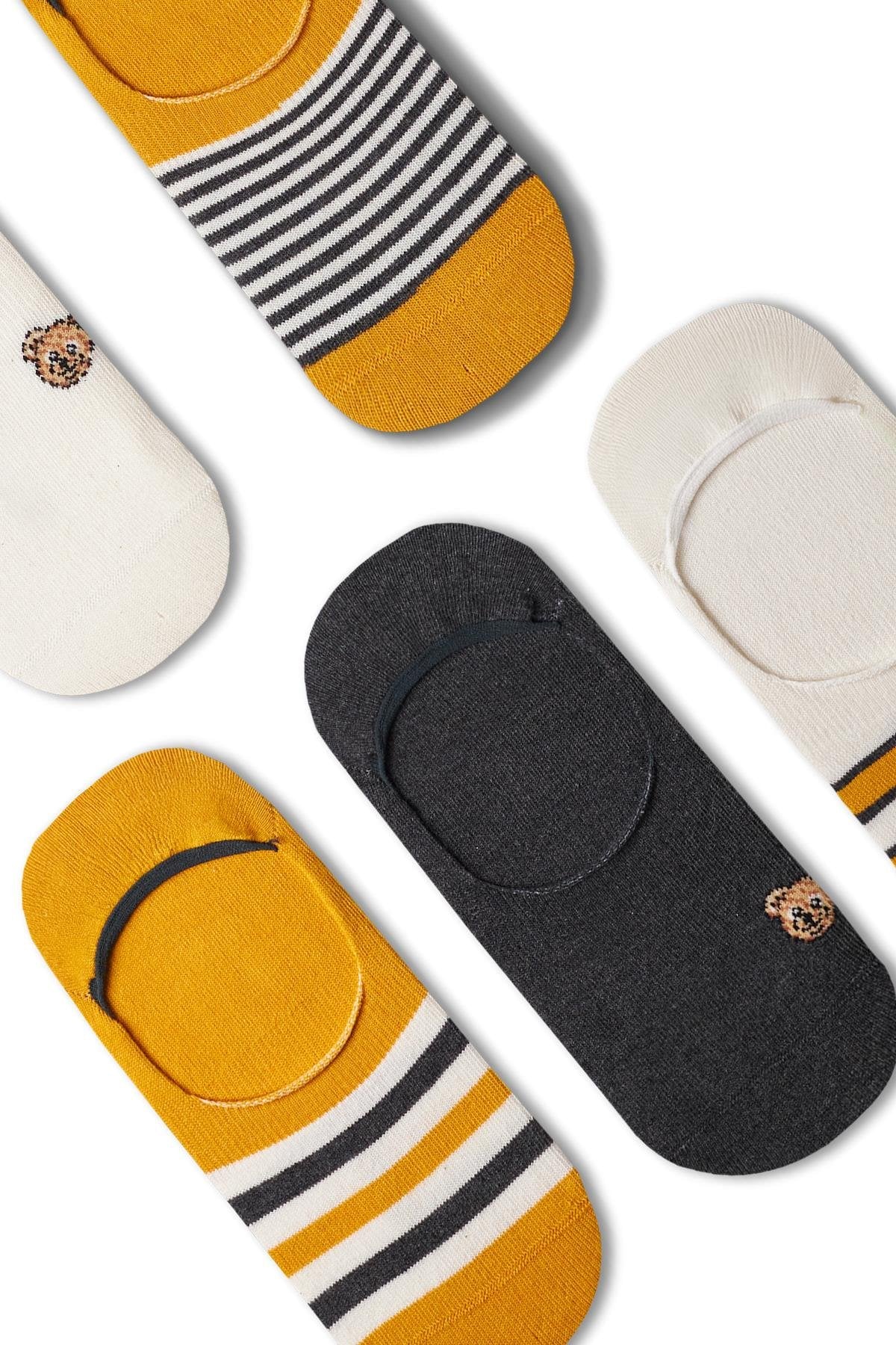 Men's Teddy Bear Detailed Invisible Socks 5-Pack