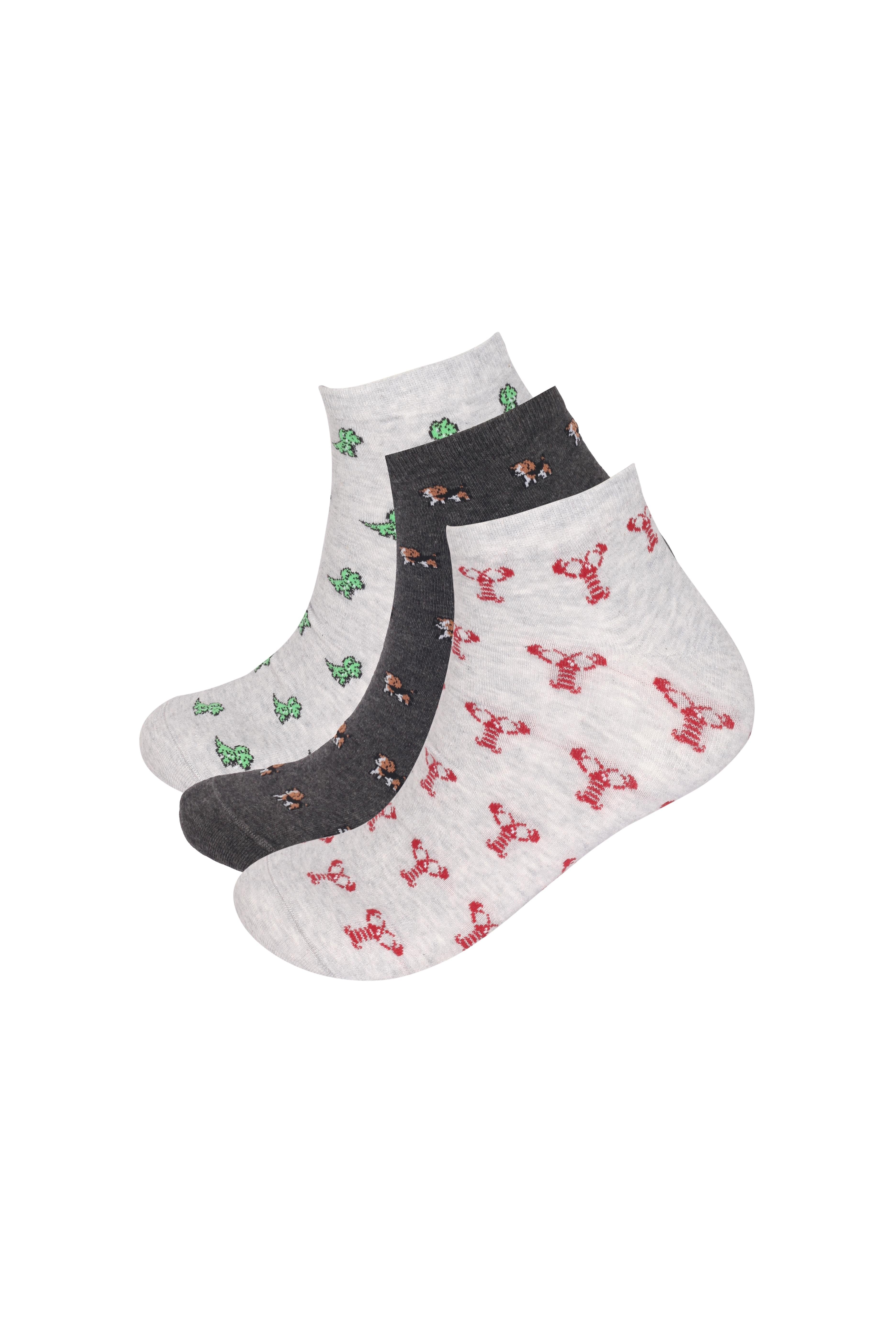 Men's Animal Patterned Ankle Socks 3-Pack