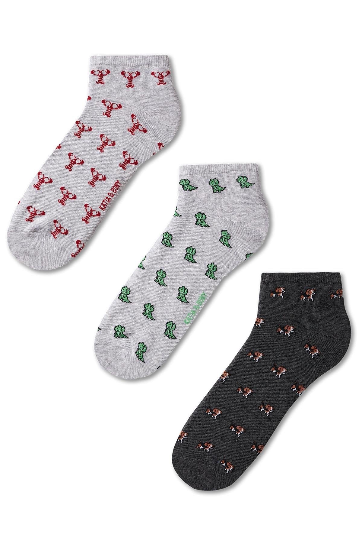 Men's Animal Patterned Ankle Socks 3-Pack