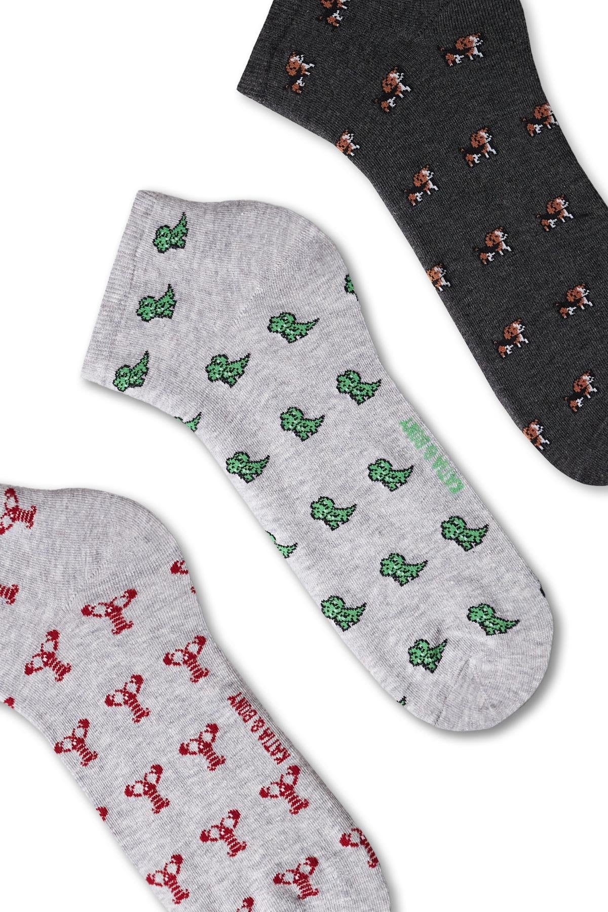 Men's Animal Patterned Ankle Socks 3-Pack