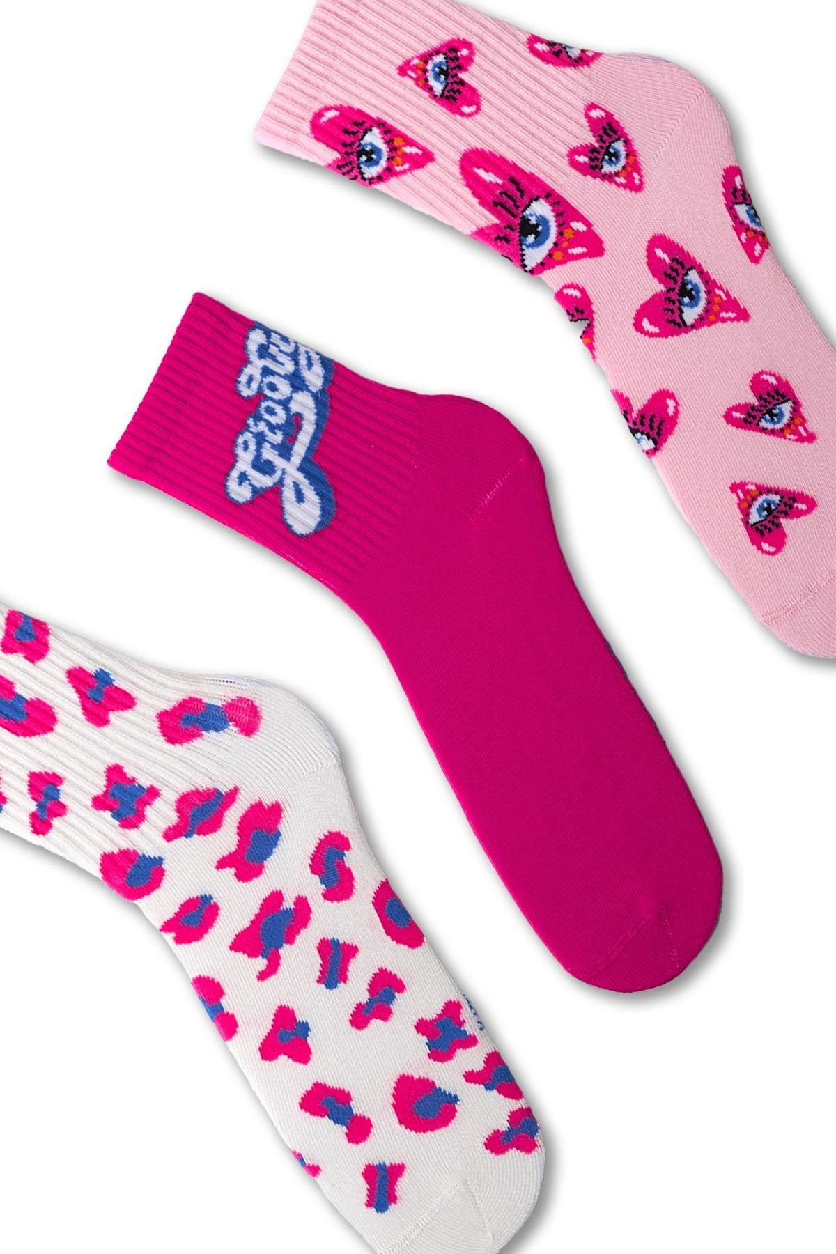 Girls Boxed Heart Detailed Socks 3-Pack