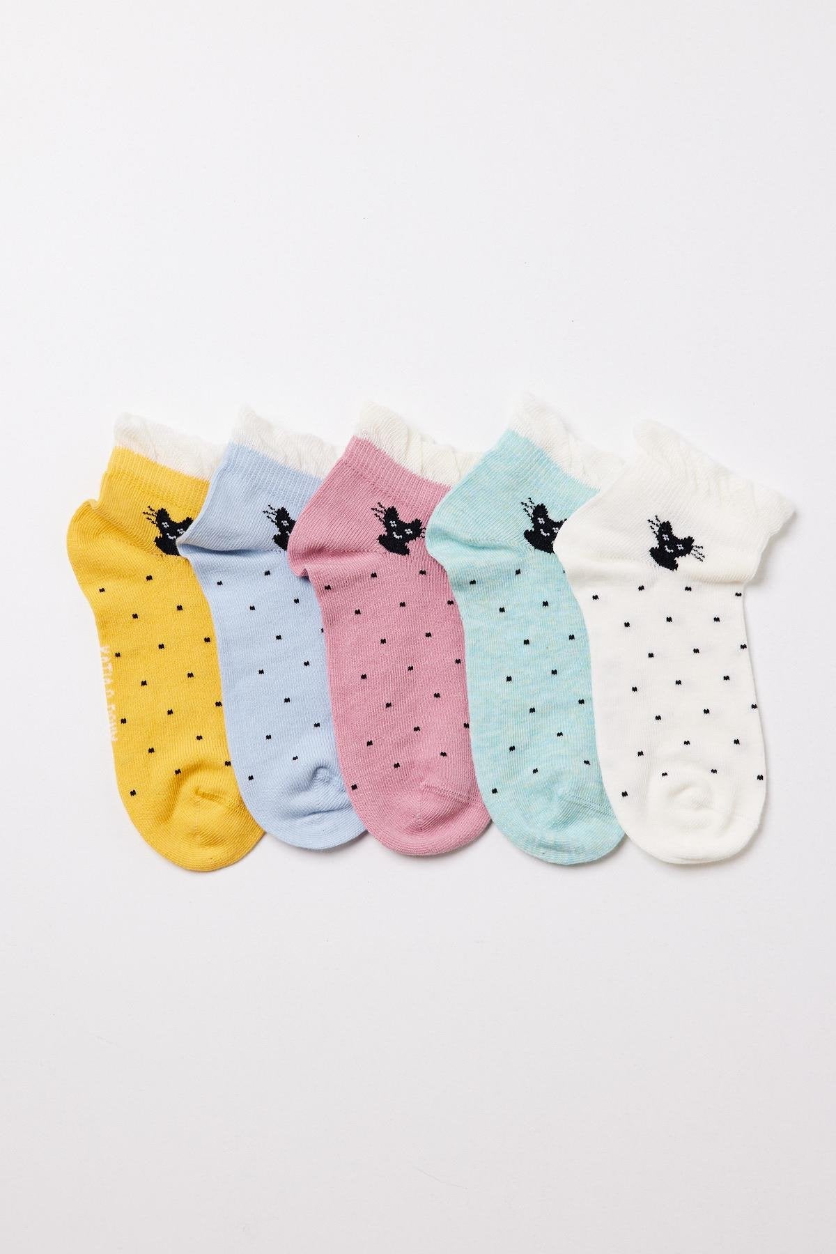 Girls cat patterned ankle socks 5-pack