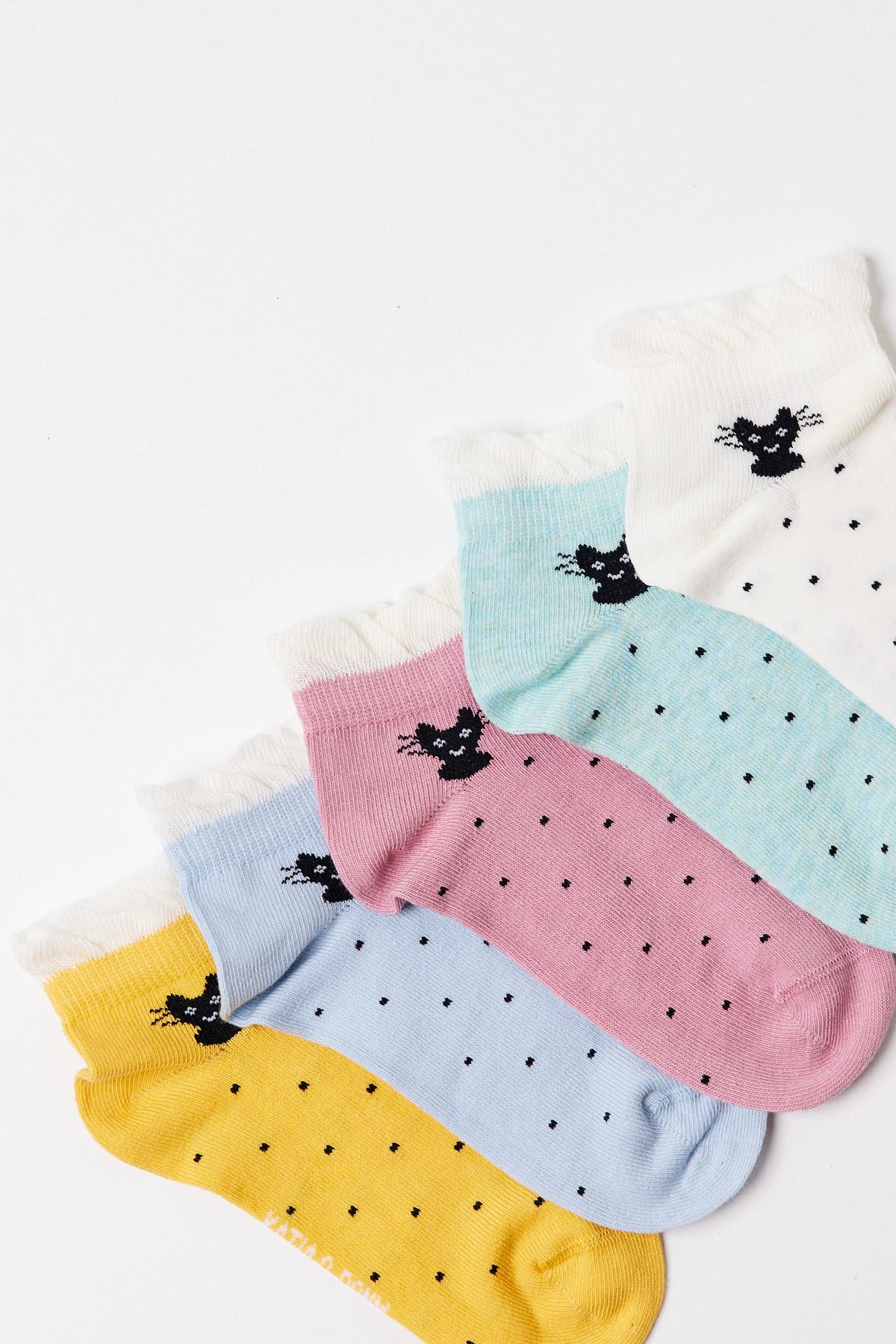 Girls cat patterned ankle socks 5-pack